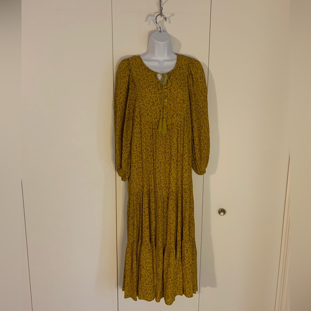 Mark & Spencer women’s gold floral peasant dress size XSMALL